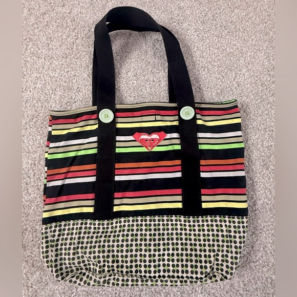 Roxy Y2K Striped & Polka Dot Tote Bag – Retro Surf Style vintage school bag - Picture 1 of 6